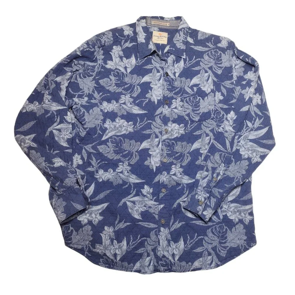 Tommy Bahama Jeans Island Crafted Button Shirt L Hawaiian Knit Tropical Beach
